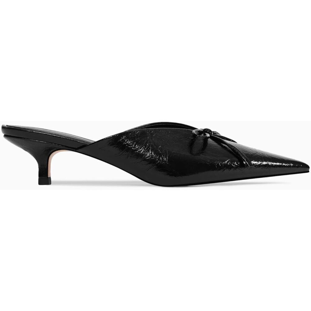 👉 RONILURN Kitten Heel Black Faux Leather Women Pumps Bow Closed Toe Pointed Toe - Picture 2 of 8